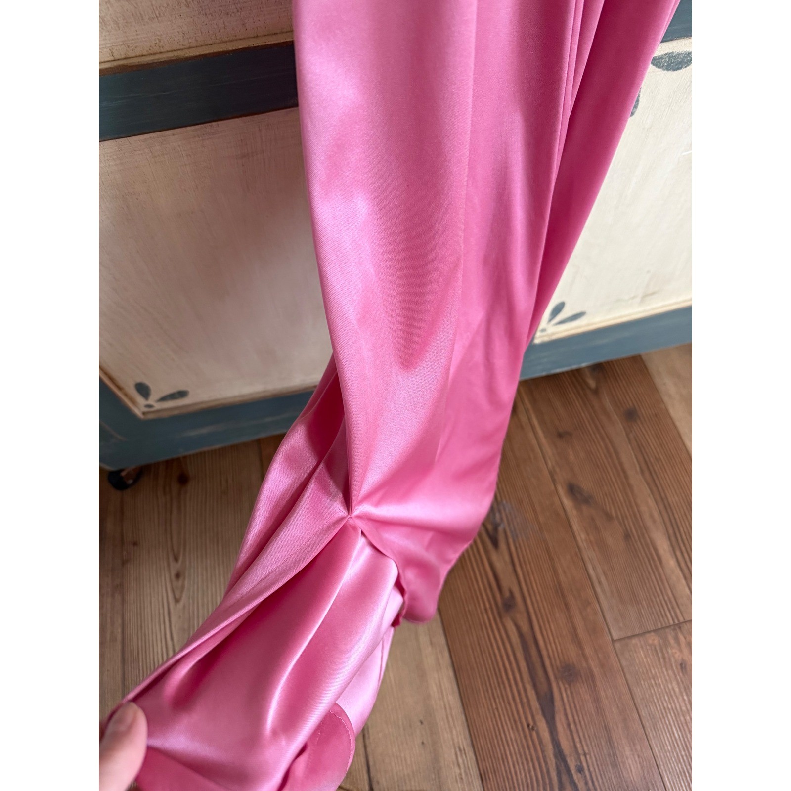 Vintage Pink Satin Maxi Dress V-Neck Spaghetti Strap Elastic Waist 11/12 Prom