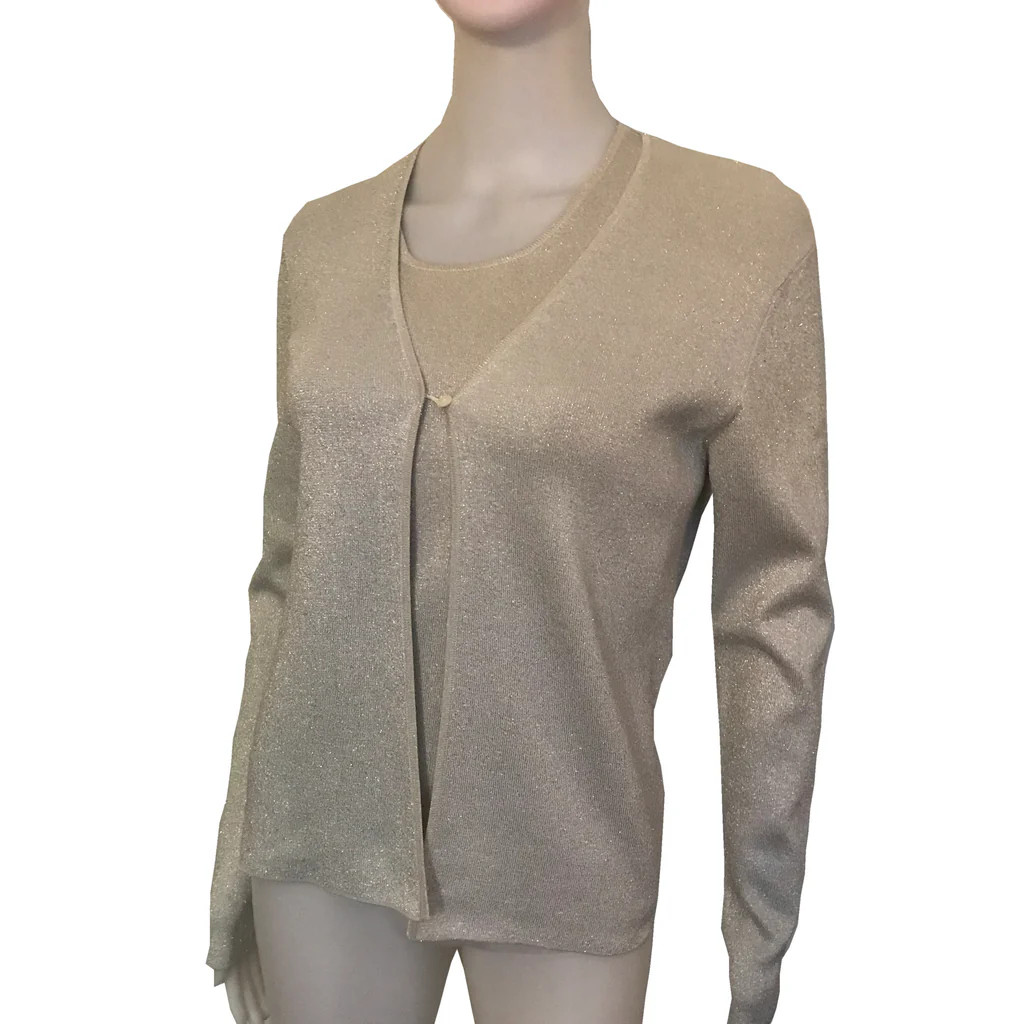 Vintage 90s Neiman Marcus Metallic Silver Twinset Cardigan Shell Women’s S