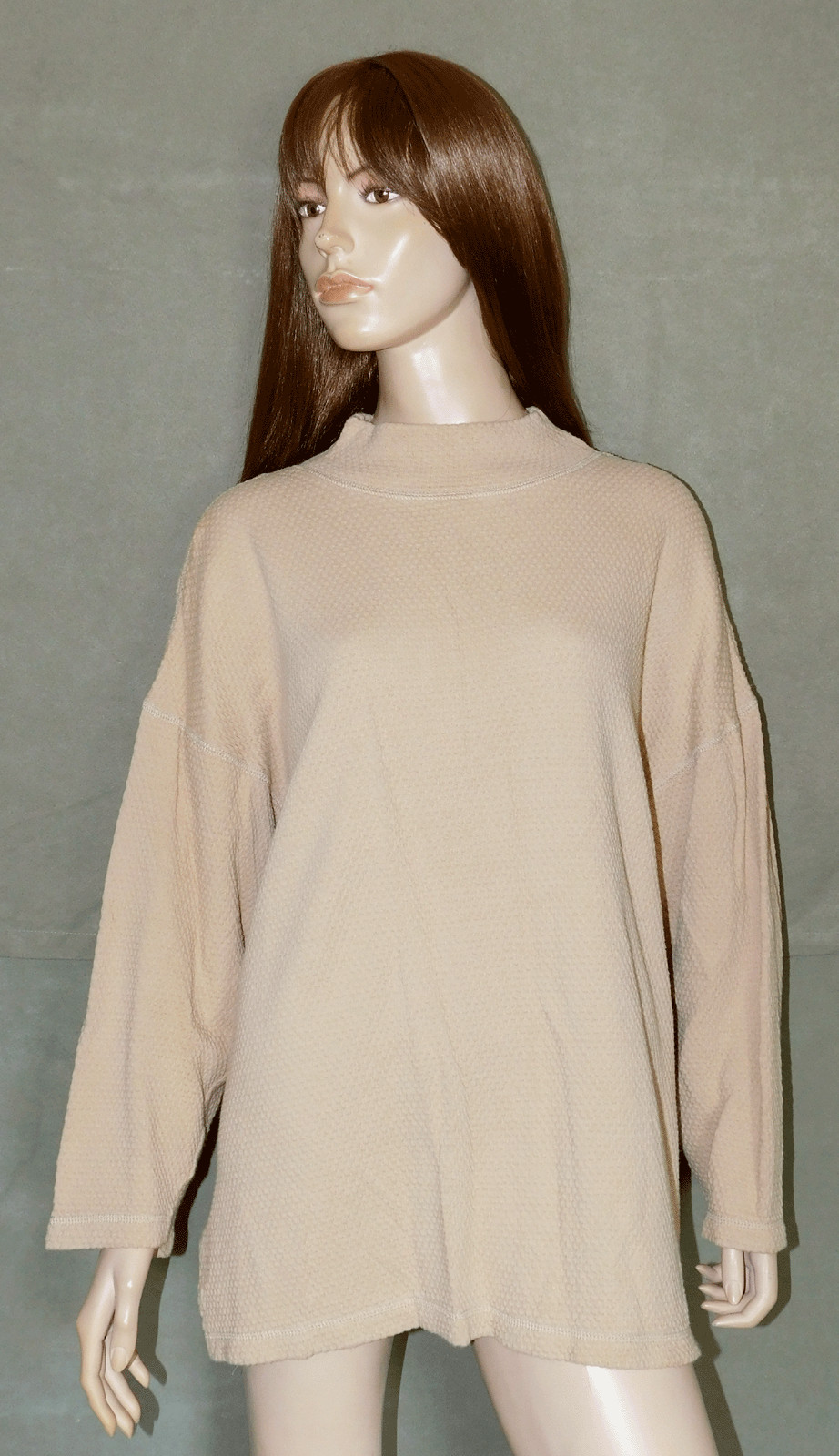 Vintage Pierre Cardin Tan Mock Turtleneck Shirt, L, Textured Light Sweater, NICE