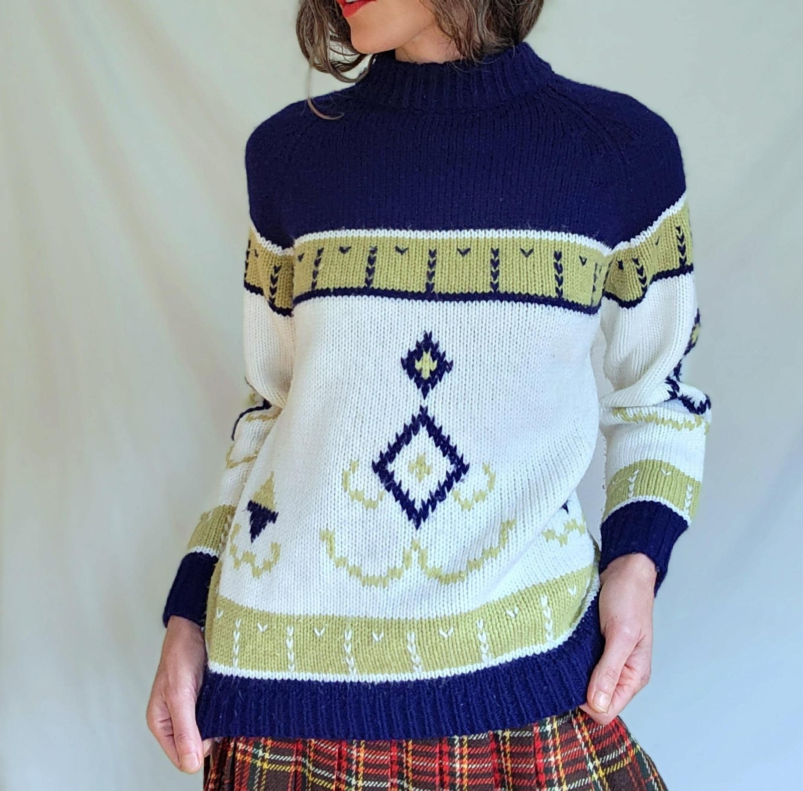 1960s Vintage Fair Isle Pullover Knit Ski Sweater: 60s Mod, Marianne Fashions
