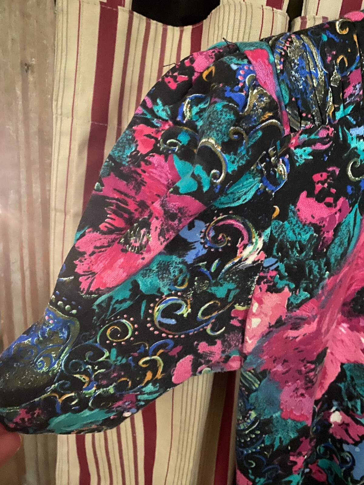 Vintage Floral Paquette TOO Midi Dress Short Puff sleeve sz 8 Made in USA