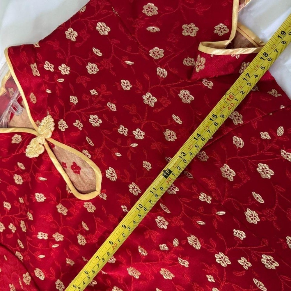 Women’s Red and Yellow Asian Design Dress Y2K Vintage Sz Medium