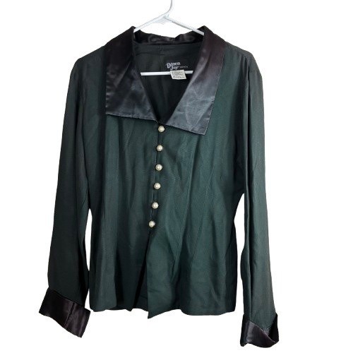 VTG 90s Dawn Joy Fashions Green Satin Trim Pearl Button Corset Back Top 4