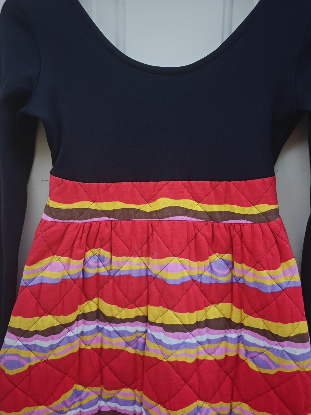 Rare Vintage 1970s Dutchess Jr. Loungewear Quilted Psychedelic Maxi Dress Usa