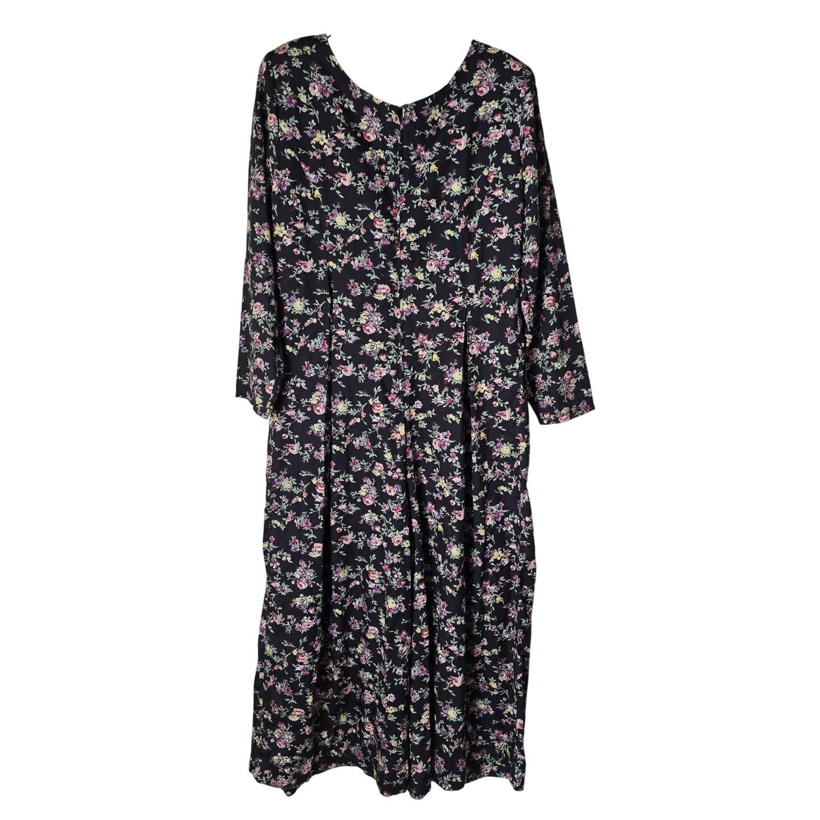 Vtg 90s EXPO Floral Rayon Jumpsuit Made in USA Dark Floral Whimsigoth Size 14