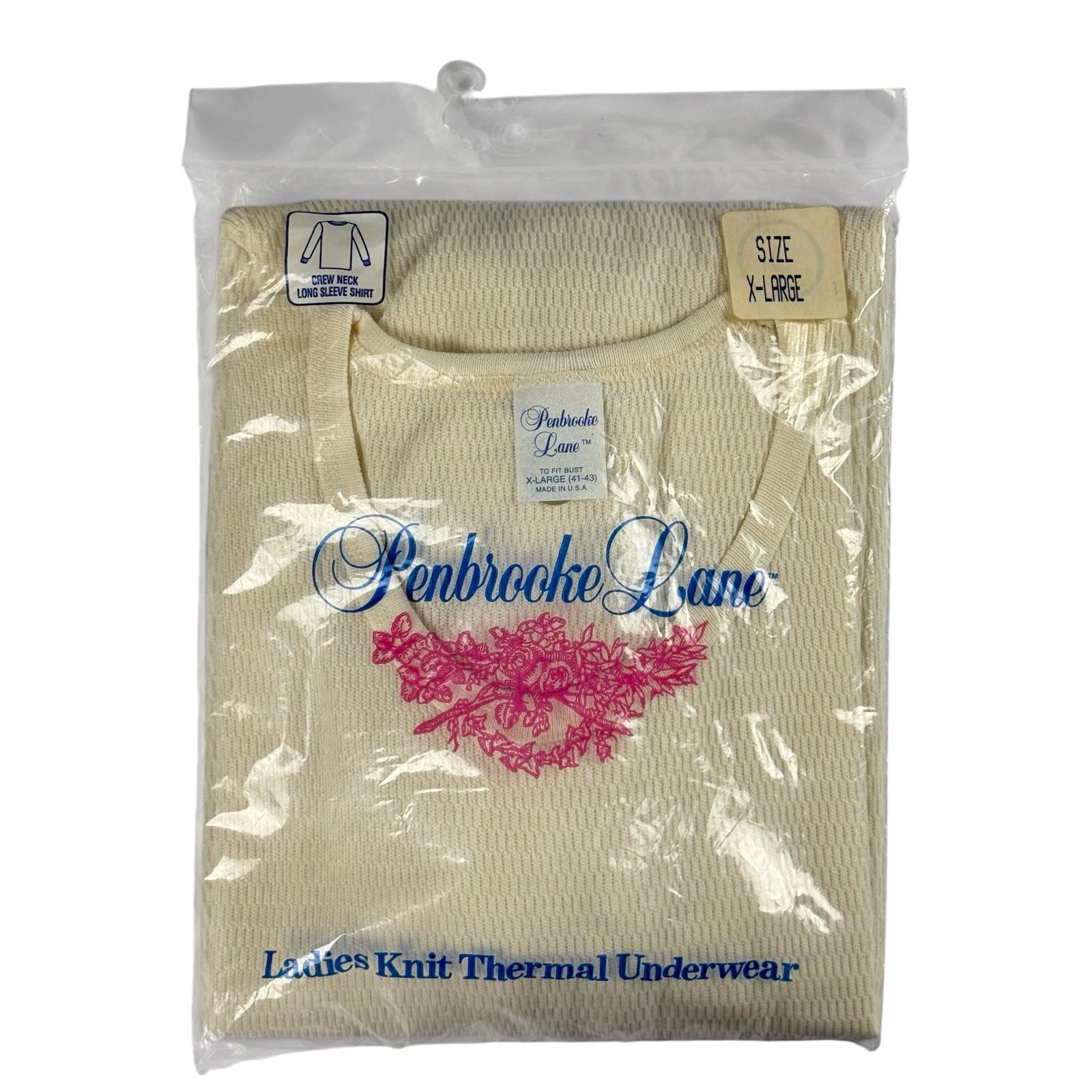VTG Penbrooke Lane Ladies Knit Thermal Underwear XL Crew Neck Long Sleeve Shirt