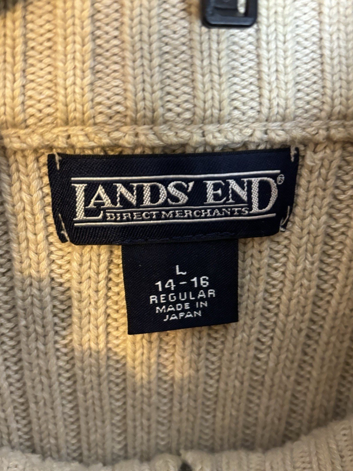 Lands End Cable Knit Full Zip Sweater Women’s 100% Cotton Large 14-16 Beige
