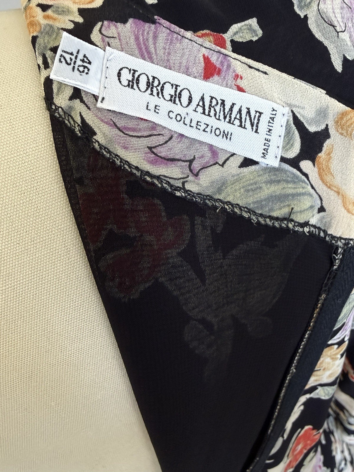 Giorgio ARMANI Le Collezioni Black Floral Faux Wrap Midi Dress Dark Romance Y2K