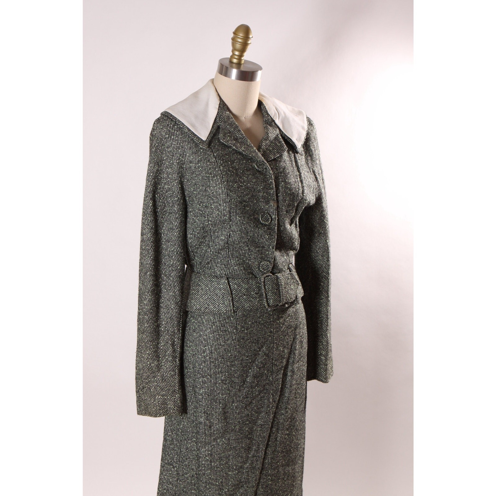 1940s Gray Green White Jacket with Matching Skirt Two Piece Suit by Winston