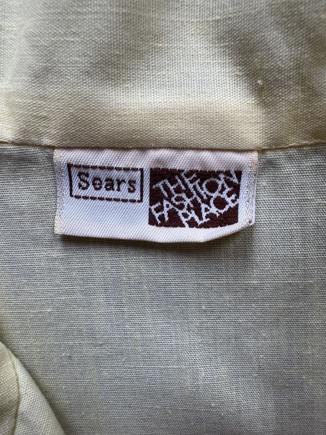 VINTAGE Sears The Fashion Place Light Yellow Mandarin Collar Puff Sleeve Blouse
