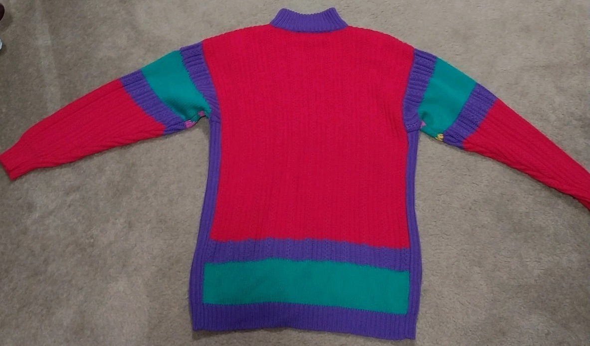 Kitty Hawk Vintage Colorful Sweater 80s 90s Front Zipper And Pocket Size Large