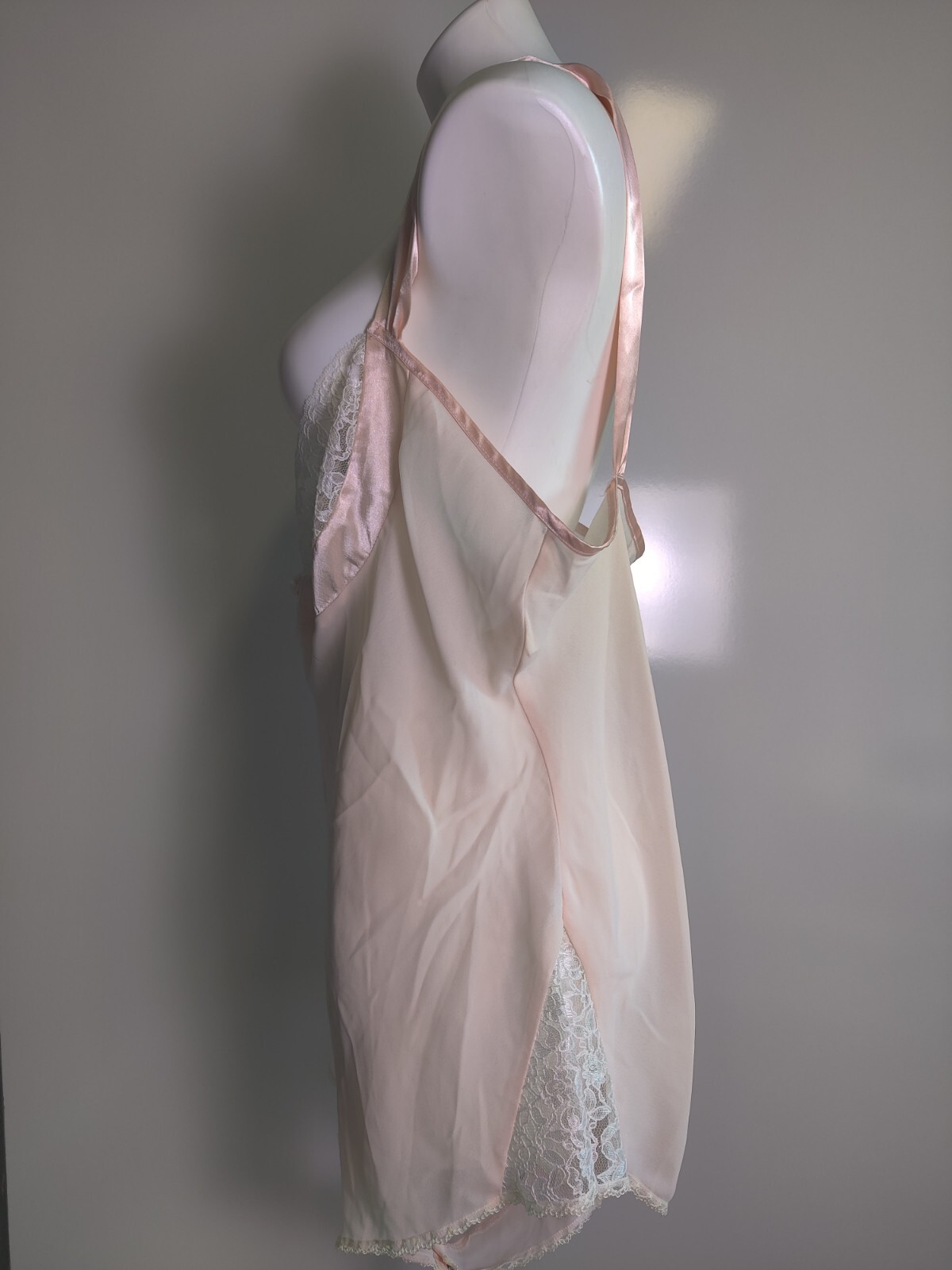 Vintage Peachy Pink Lace Chiffon Teddy Bodysuit Romper Size 2X Snap Bottom EVC