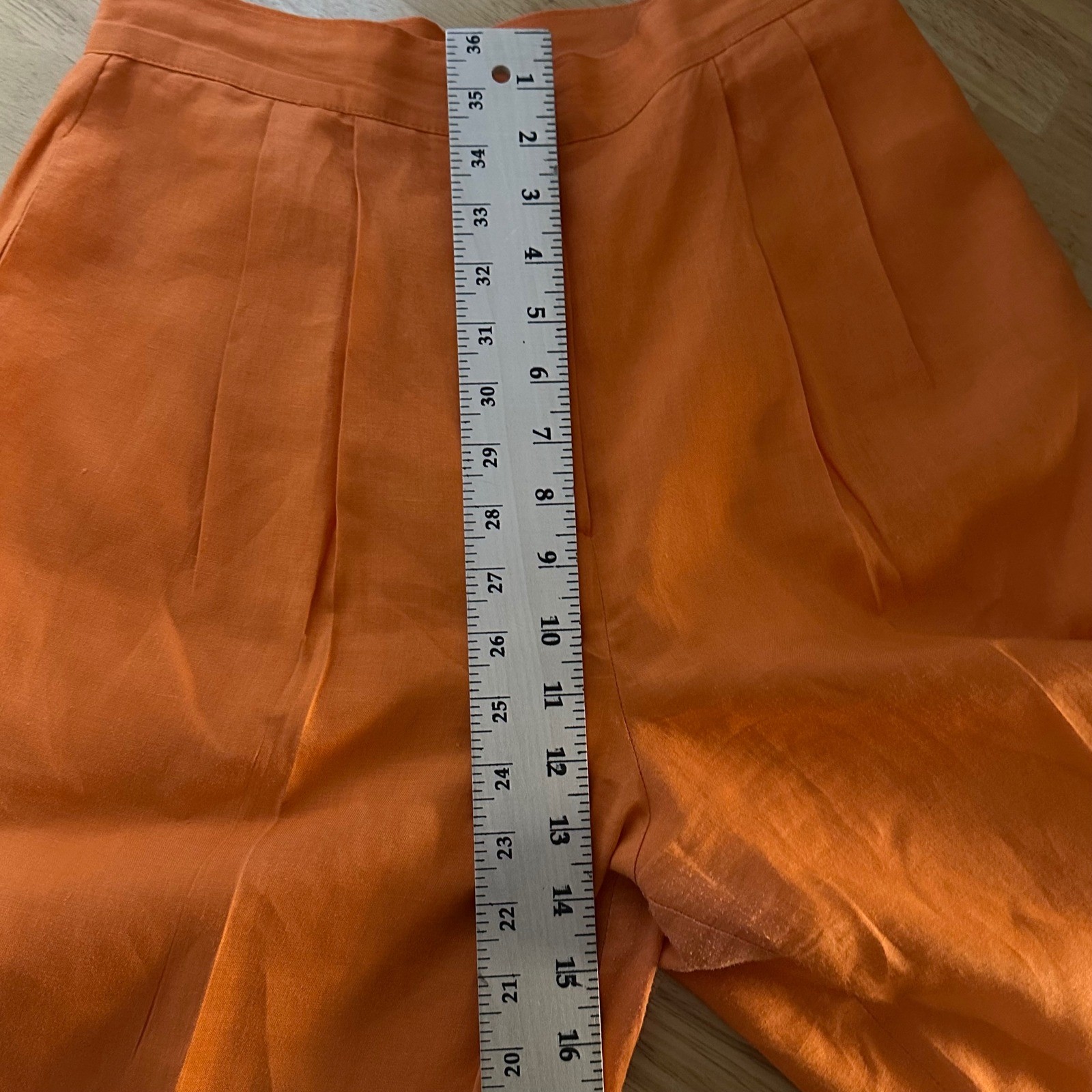 Vintage 100% Linen High Waisted Pleated Wide Leg Trousers Orange Made in USA 12