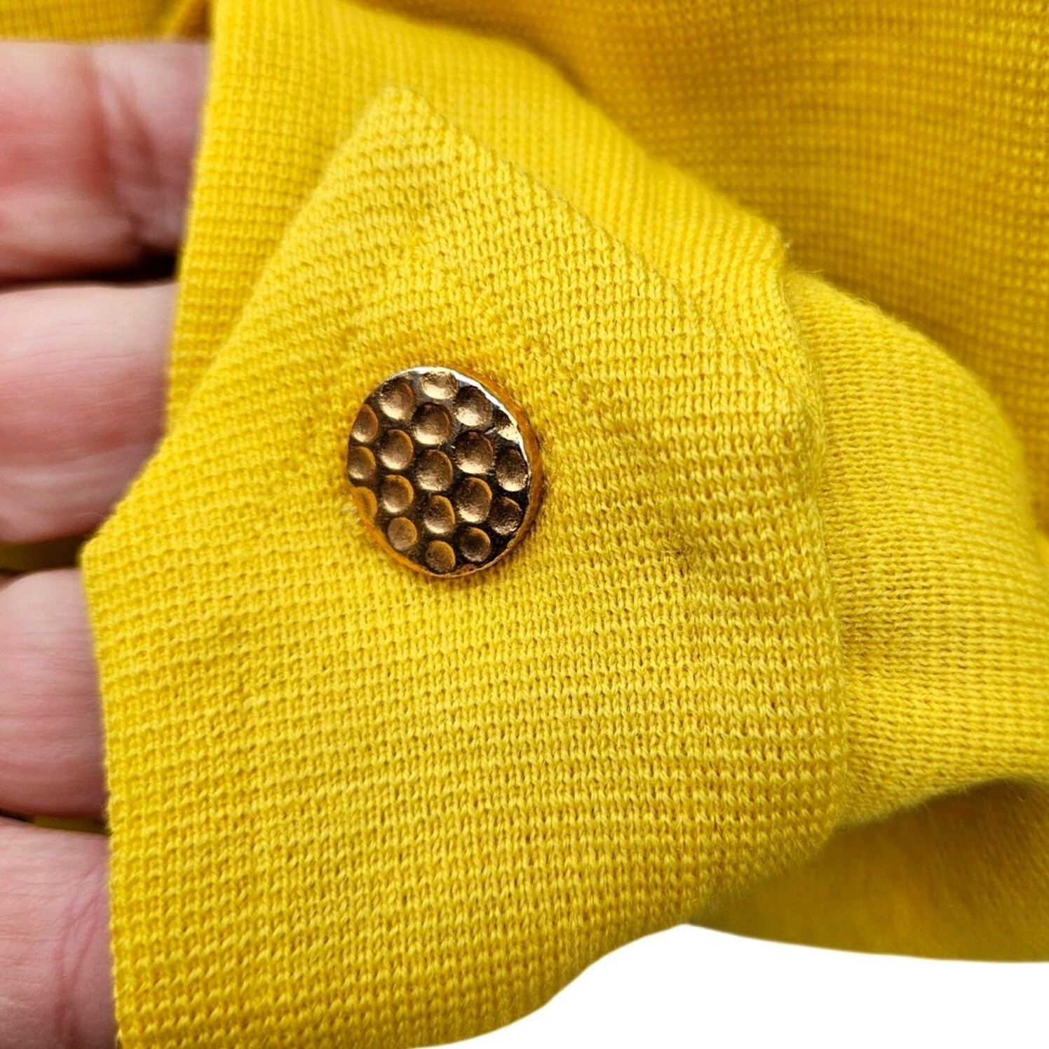 Mod Italian Designer Avagolf Yellow Wool Doubleknit Dress 60s 70s Moth Holes