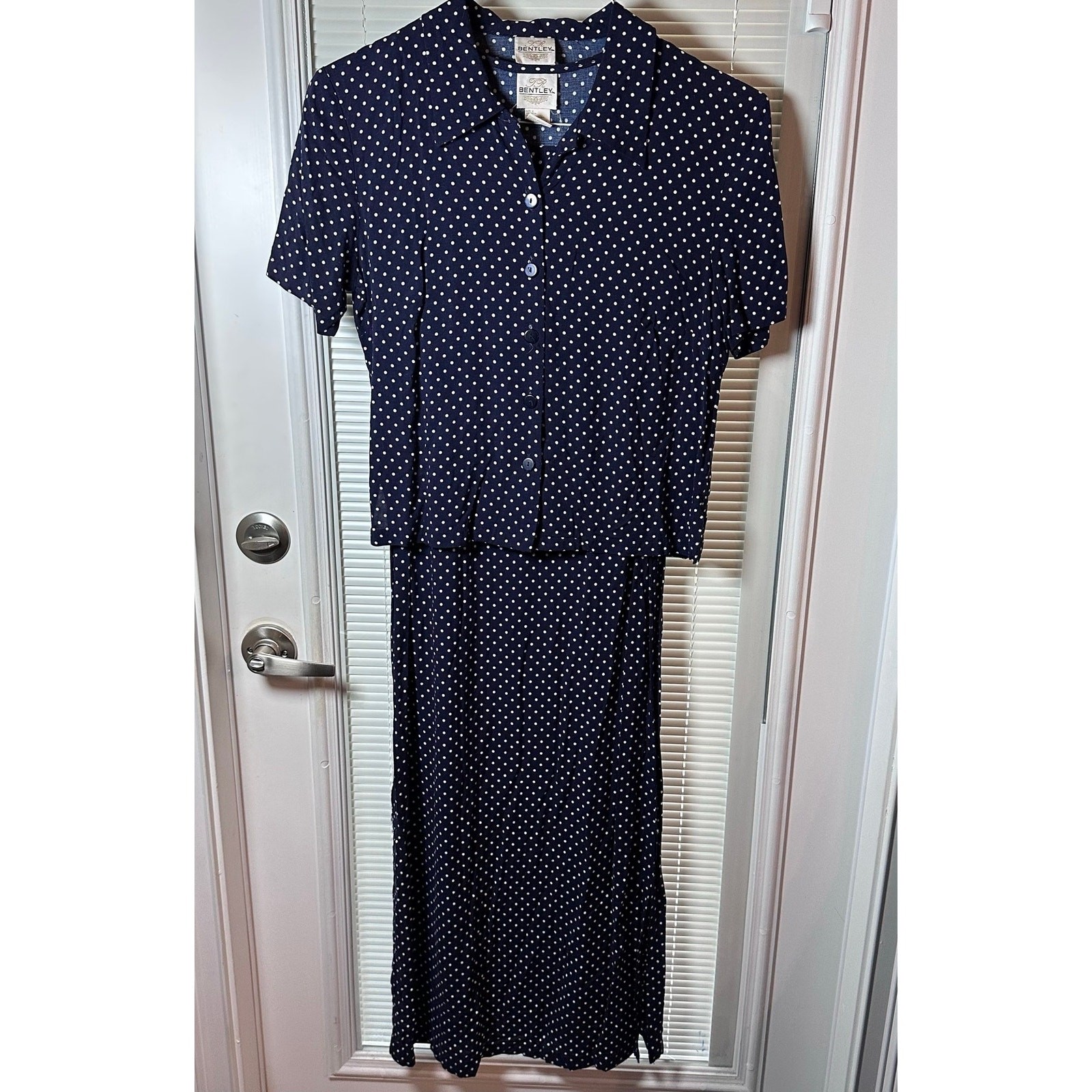 Vintage TR Bentley 2 Pc Blue/White Polka Dot Dress w Jacket Size 6 1950 Inspired