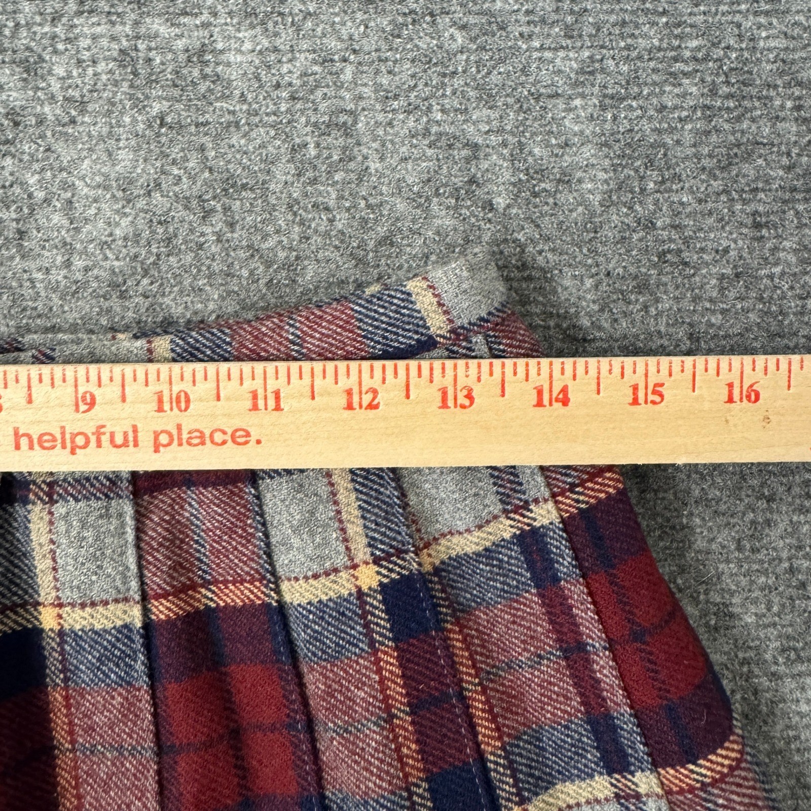 Brendella Vintage Wool Plaid Pleated Skirt Grey Red Navy Blue Made in Ireland 28