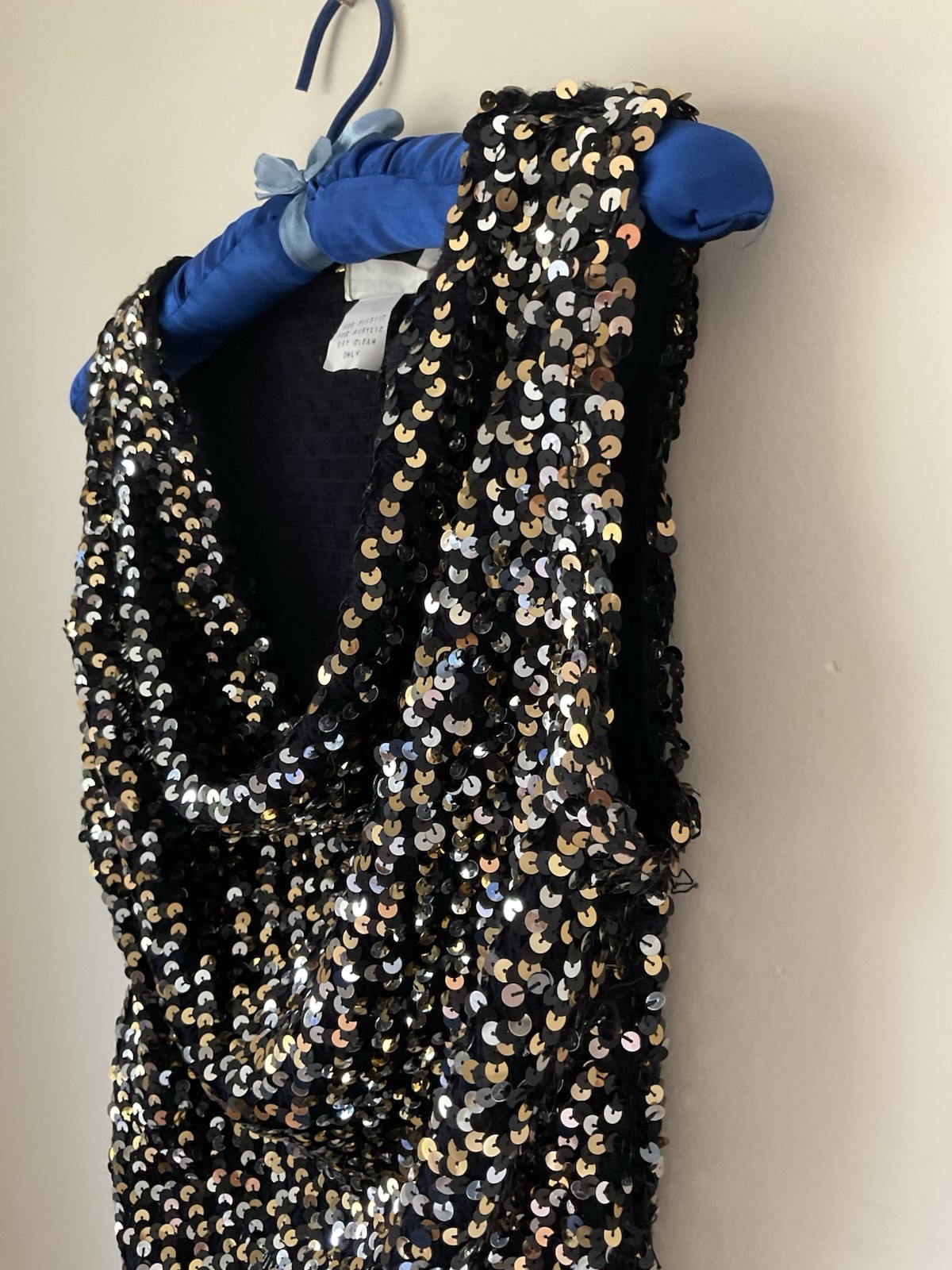 Vintage CREATIONS III Silver Gold Sequin Cowl Neck Tank Top Made In New York USA