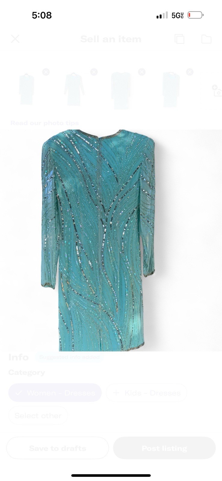 Vintage Kathryn Conover by Night Silk Sequin Beaded Dress Turquoise 80s Glam