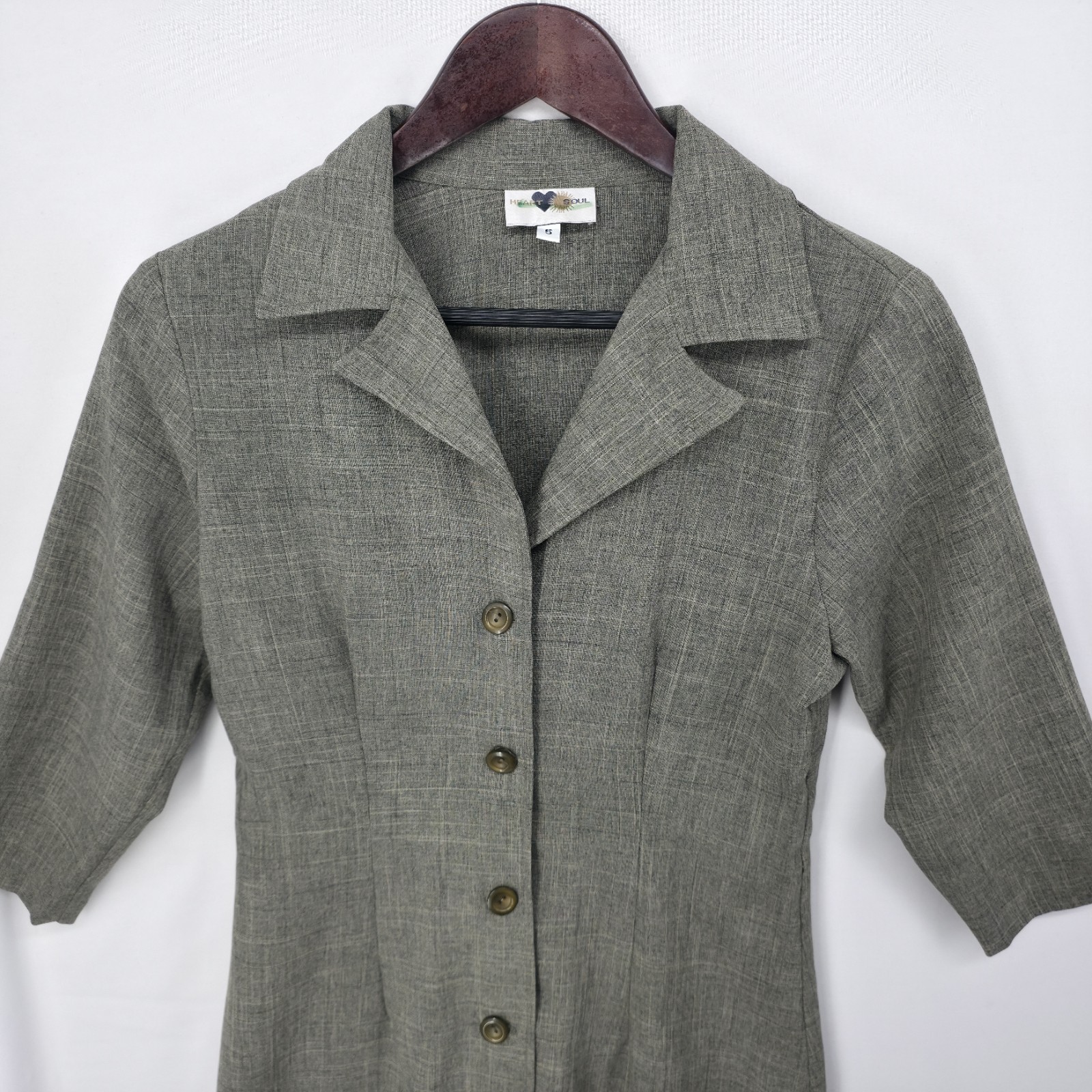 Vintage Heart Soul Button Front Long Jacket Dress USA Minimalist Gray Size 5