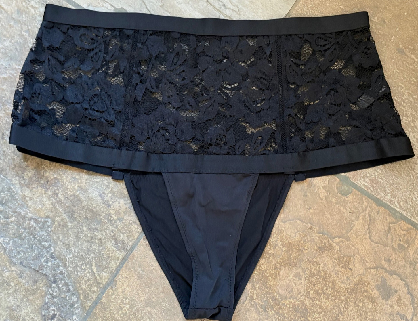 FANTASY Lingerie 10/3XL Brazilian Tanga Black Lace Panties #2295