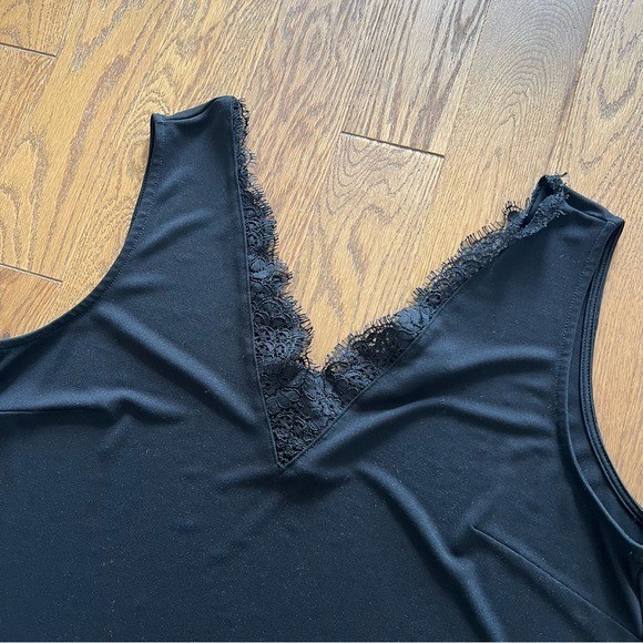 H&M Black Lace Trim Camisole Tank Top Size M Satin Coquette Clean Girl