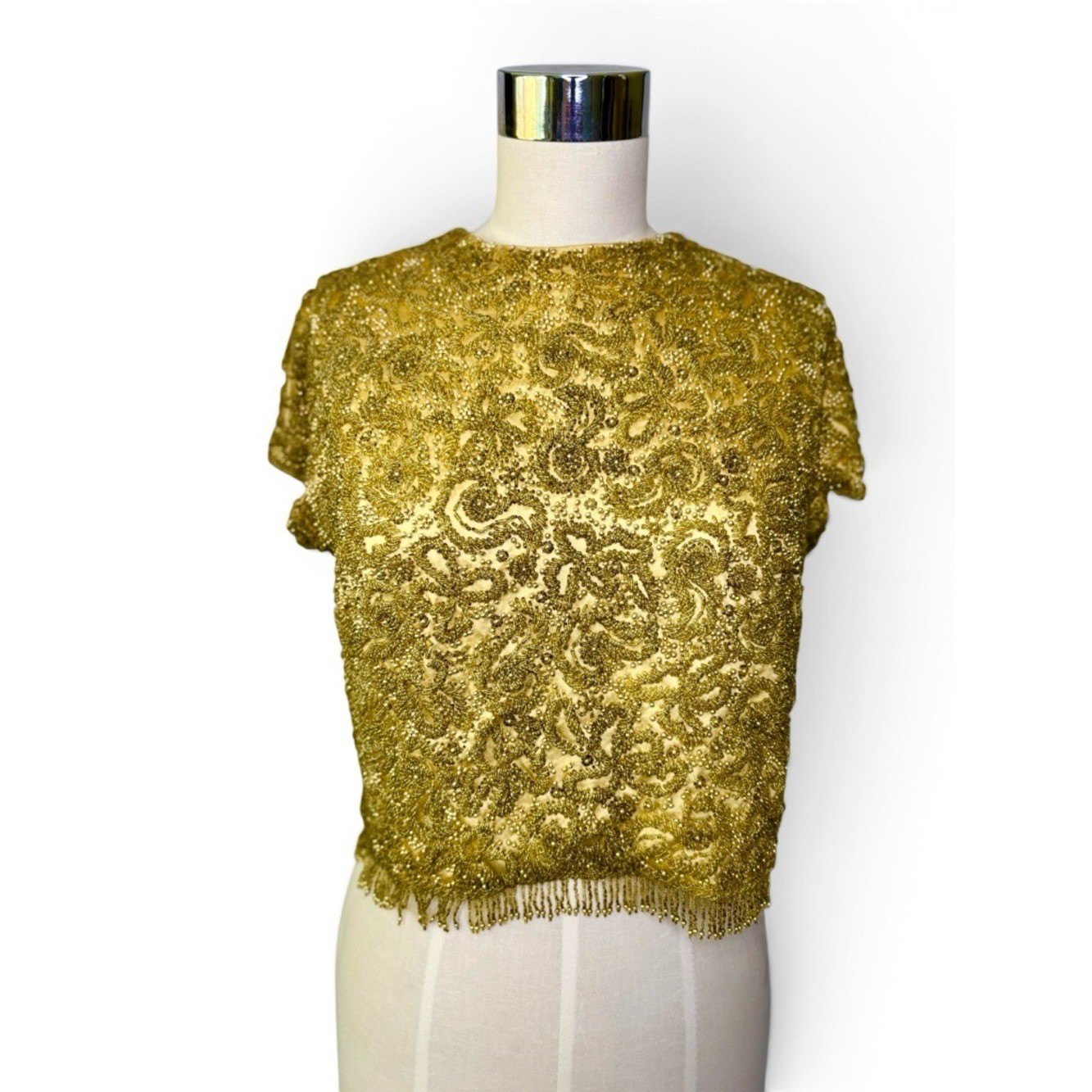 Vintage 60’s Heavy Gold Sequin and Bead Embellished Top with Bead Tassels
