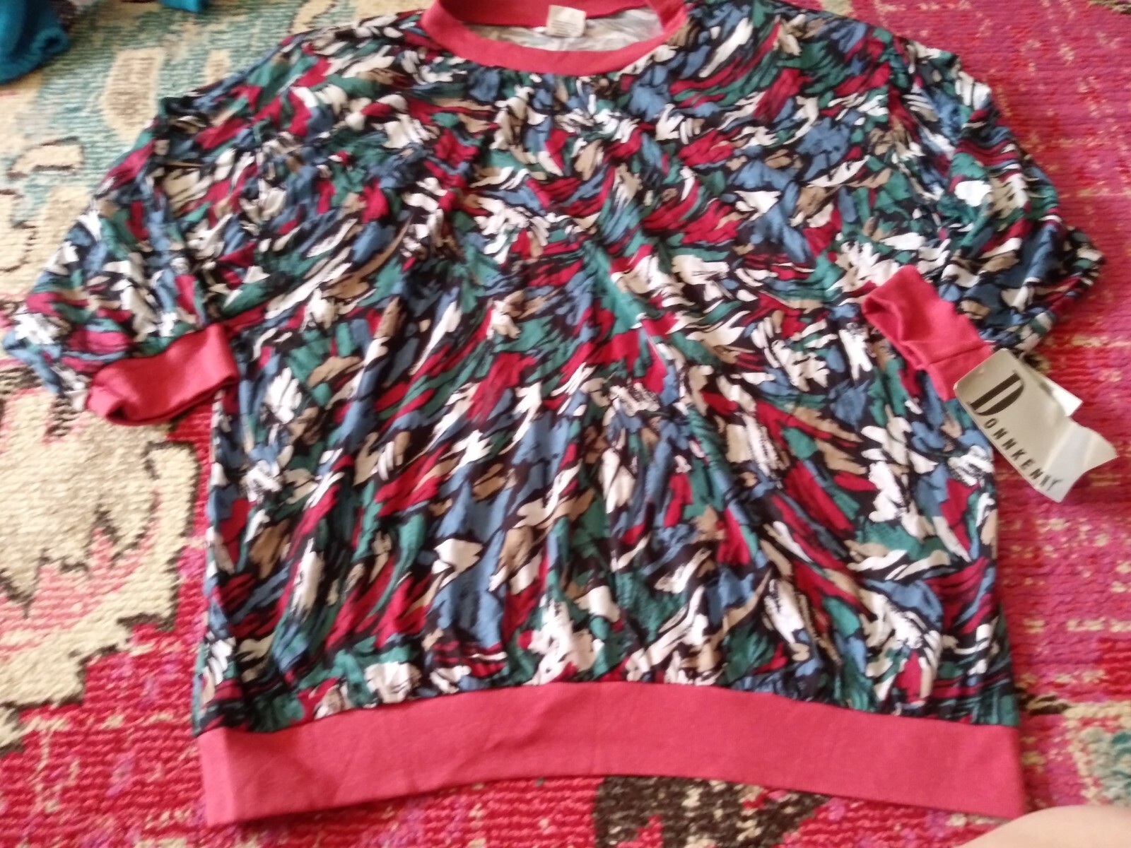 NEW NWT DonnKenny XL womens blouse top black blue white green shoulder pads VTG