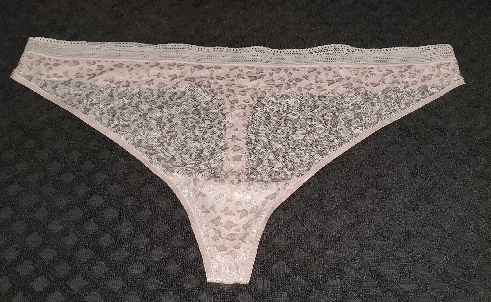 Satin Stretch Thong Panty Shiny Leopard Print Lace Waist 3XL/10 Powder Pink