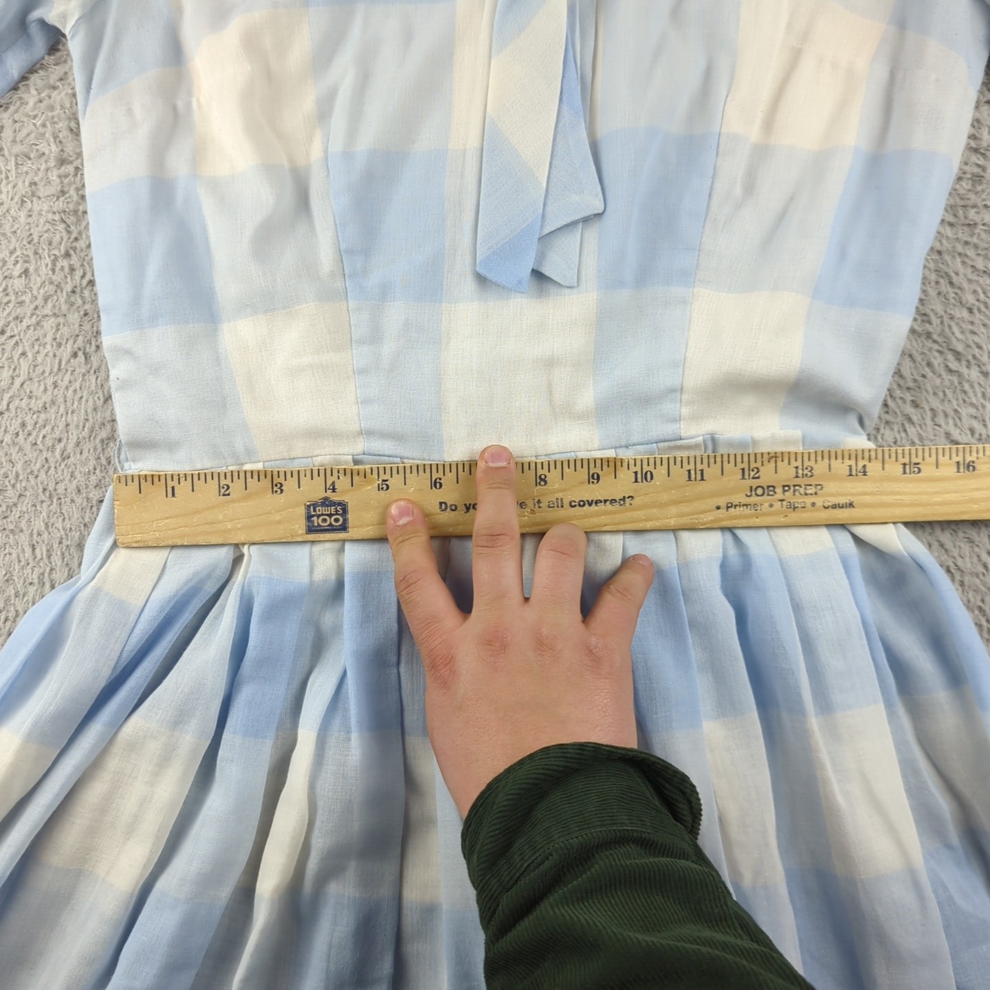 Vintage Jeanne Durrell Dallas Dress Womens Blue White Prairie Pleated Modest