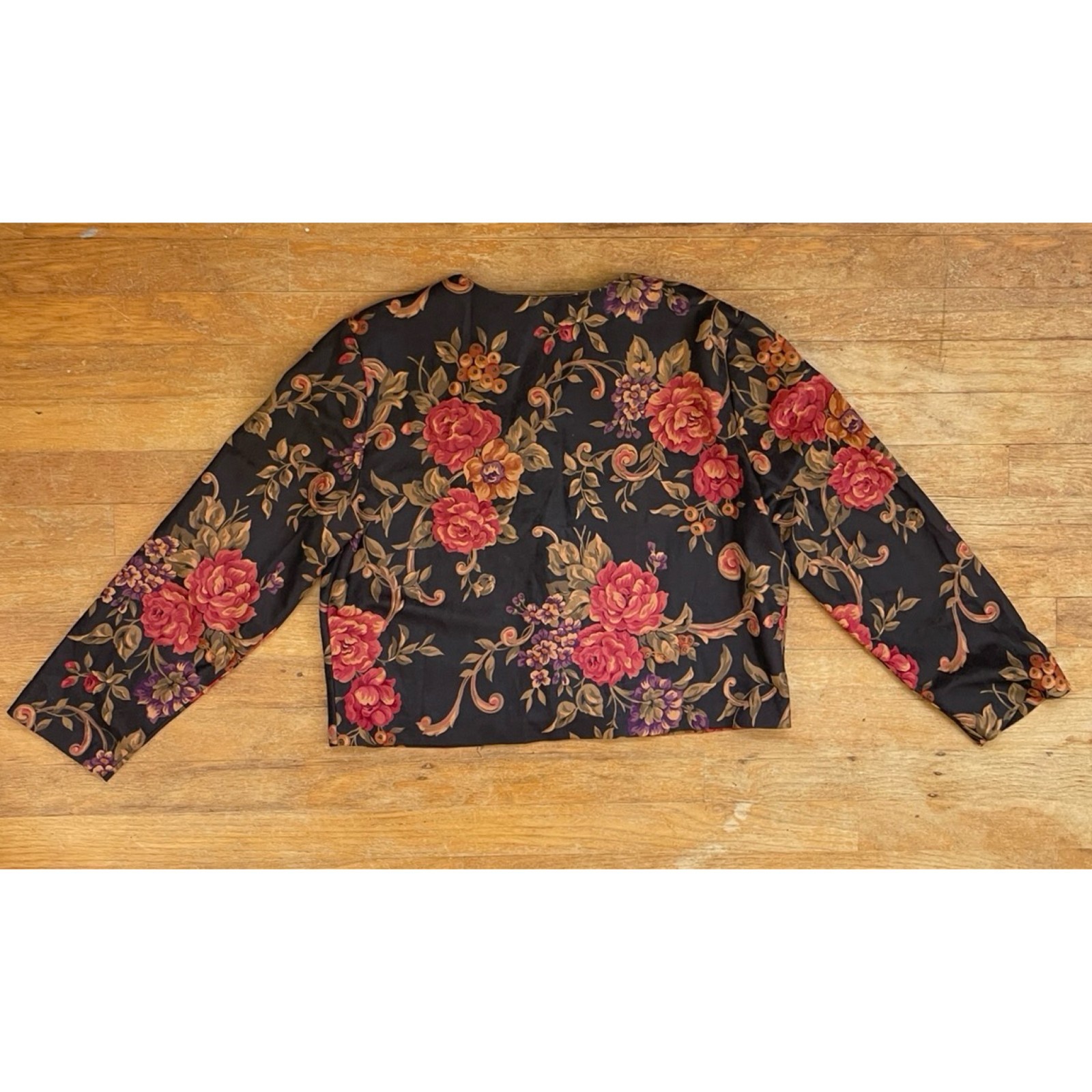 Vintage Floral Cropped Jacket Size Large 70s Toby Microfiber Bolero Lightweight
