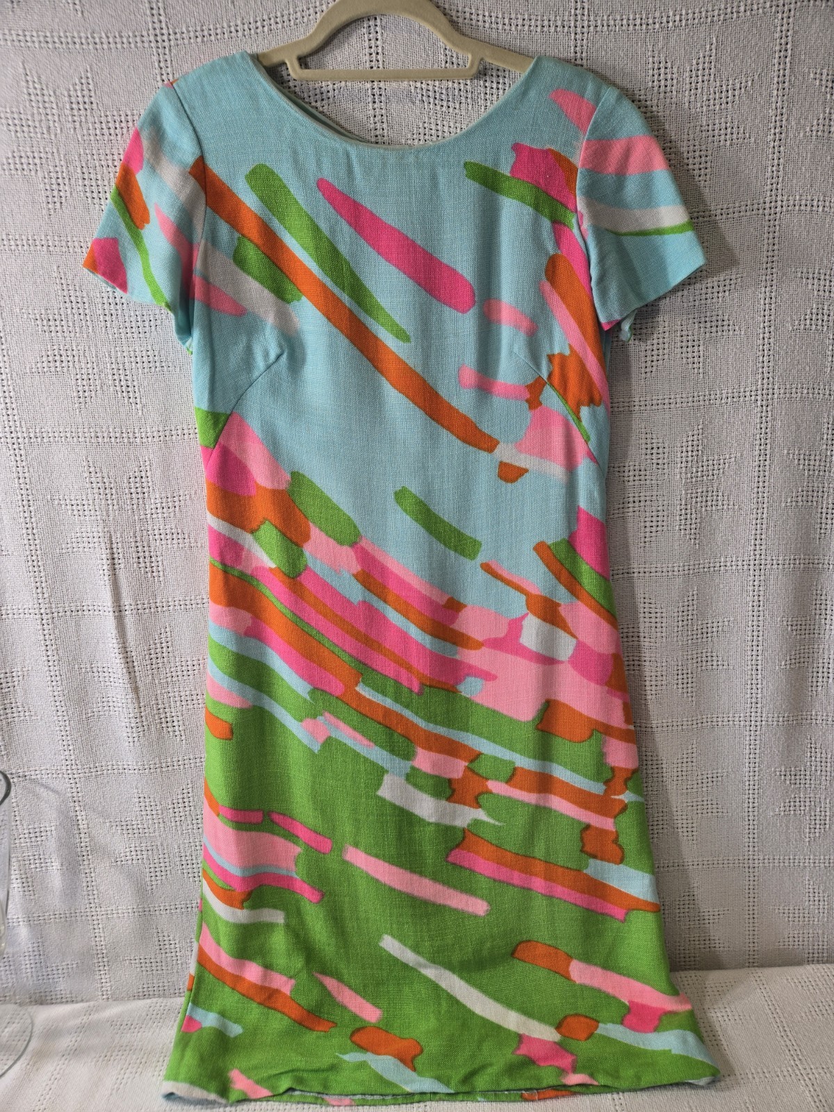 Vintage I. Magnin Psychedelic MCM Dress No Size Tag Few Flaws Fuschia Green