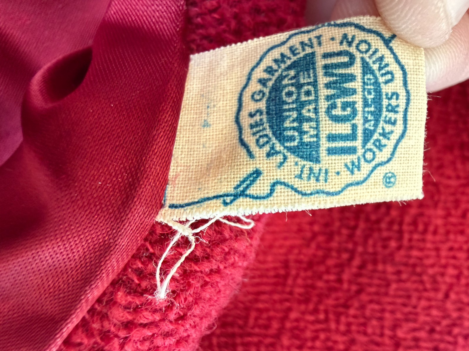Vintage 1950s Shagmoor Cordonnet Bouclé Red Wool Swing Coat w/ Real Fur Collar
