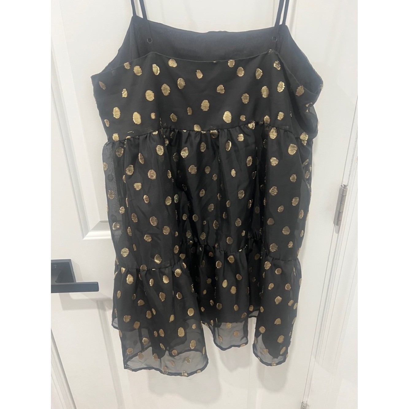Forever 21 Black Spaghetti-Strap Dress with Gold Polka Dots Size Large