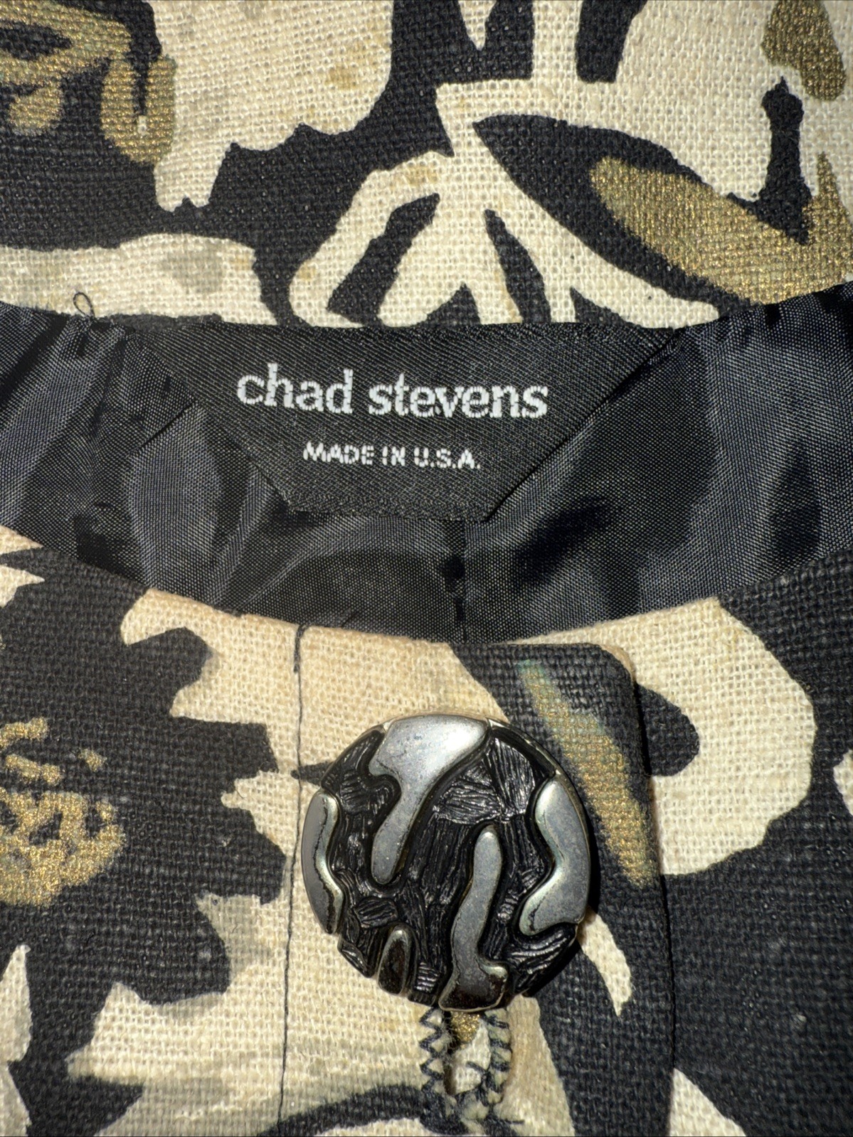 Vintage Chad Stevens Artsy Blazer Black & Beige Swing Blazer 22W pl