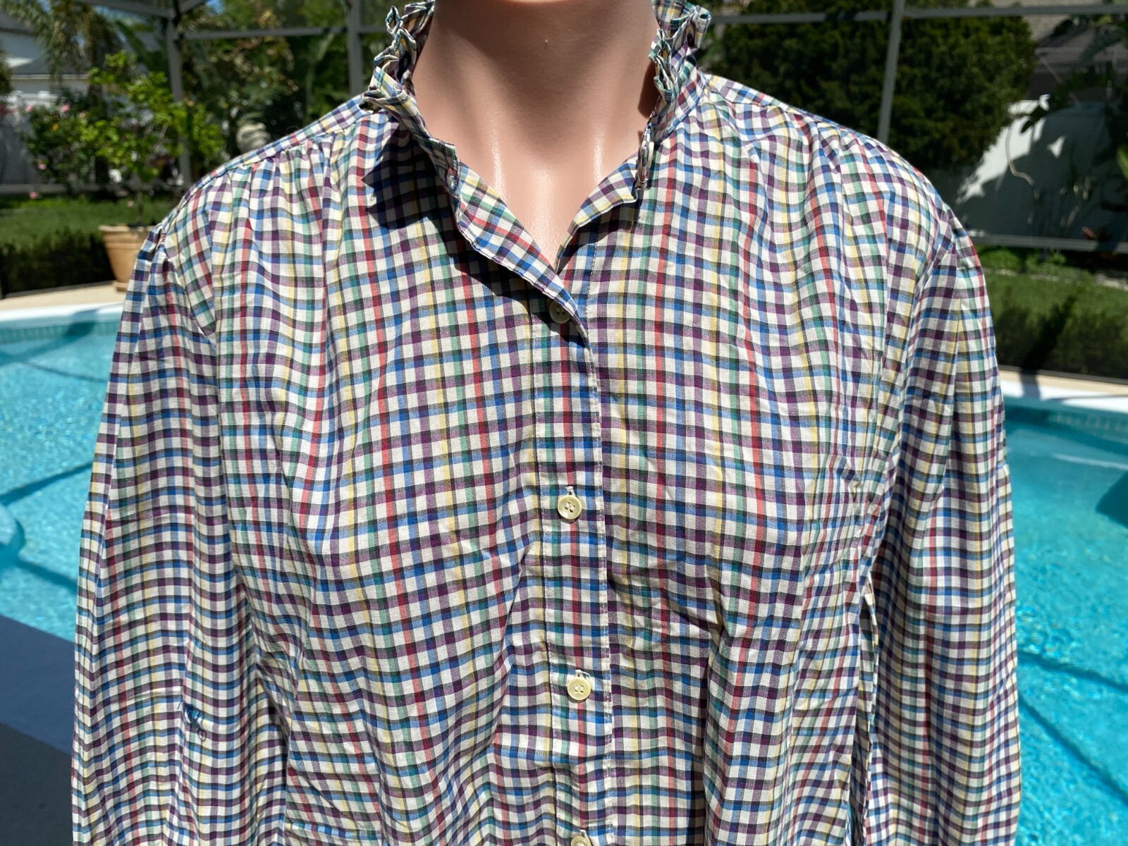 Vintage Levi’s Rainbow Gingham Ruffle Collar Sleeve Shirt Womens size 18 XL EUC