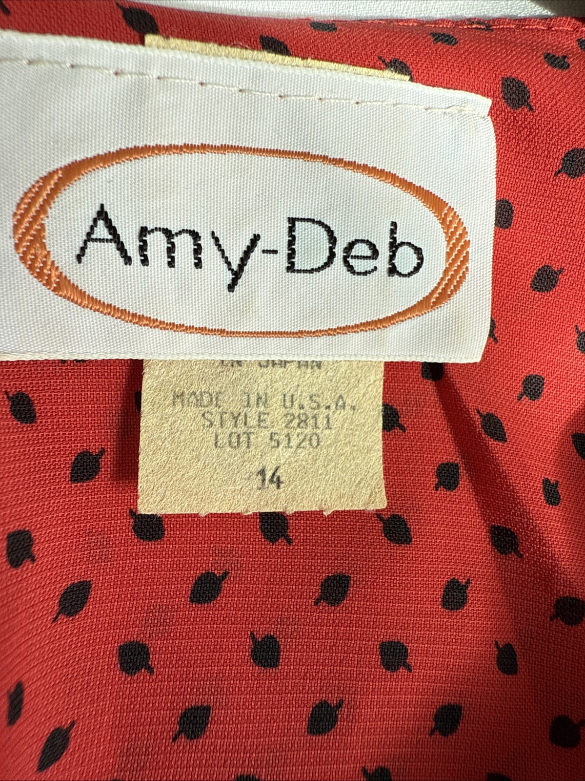 Amy-Deb Women’s Dress 14 Red Black Polka Dot White Collar Button Belt VTG Retro