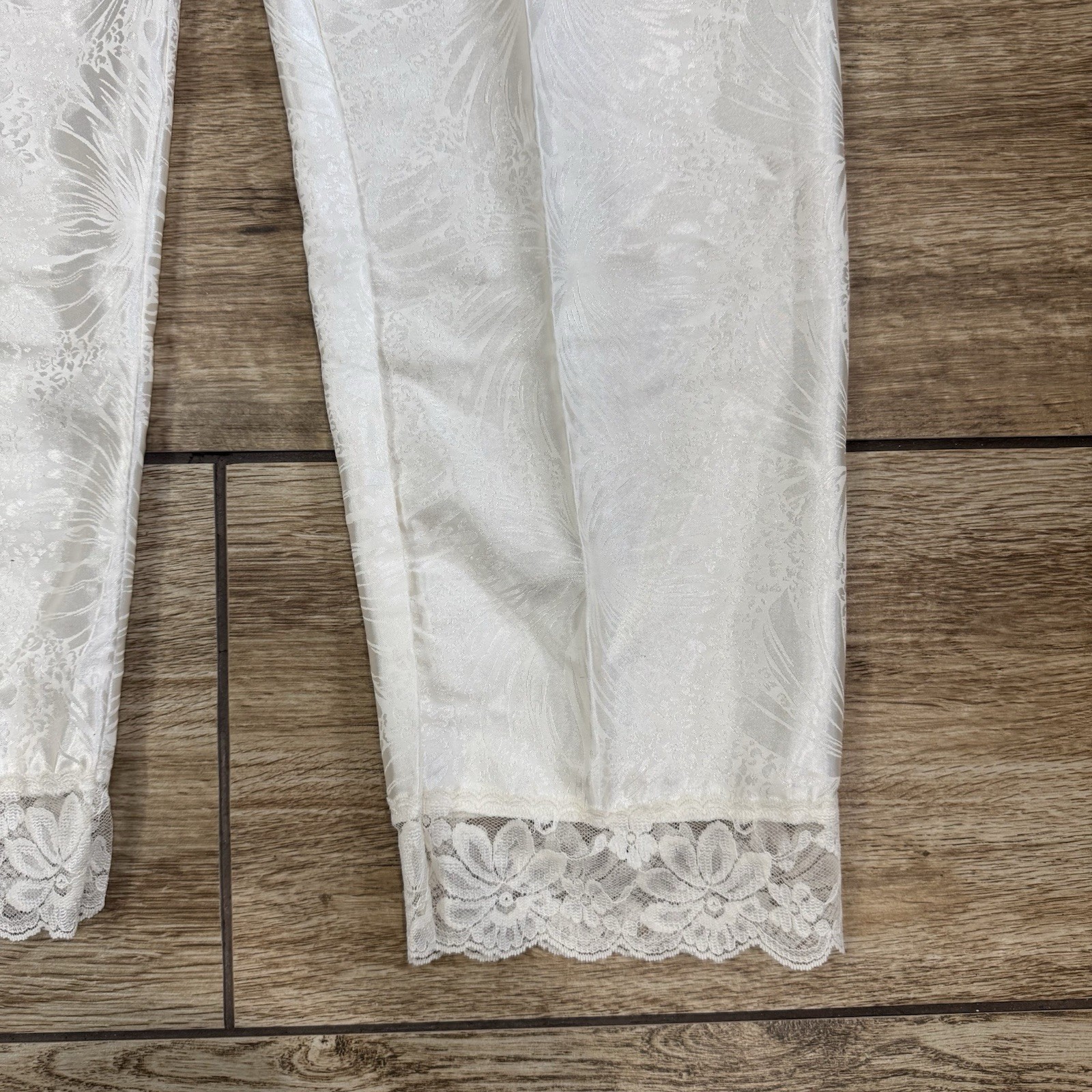 Vintage Lily Of France Sleepwear cream Silk Lace Pajama Top Pants Set