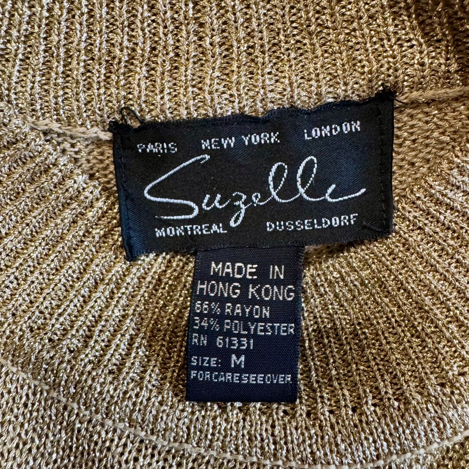 Vintage 80s Gold Glitter Metallic Blouse Knit Top Shirt Size Medium