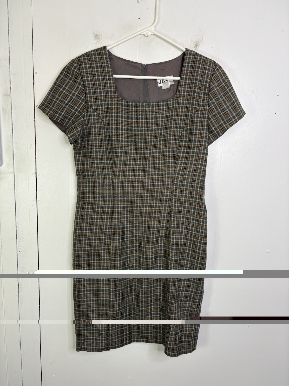 Vintage Dress Jbs Womens Academia Square Neck Twee Shoulder Pads Lined Plaid