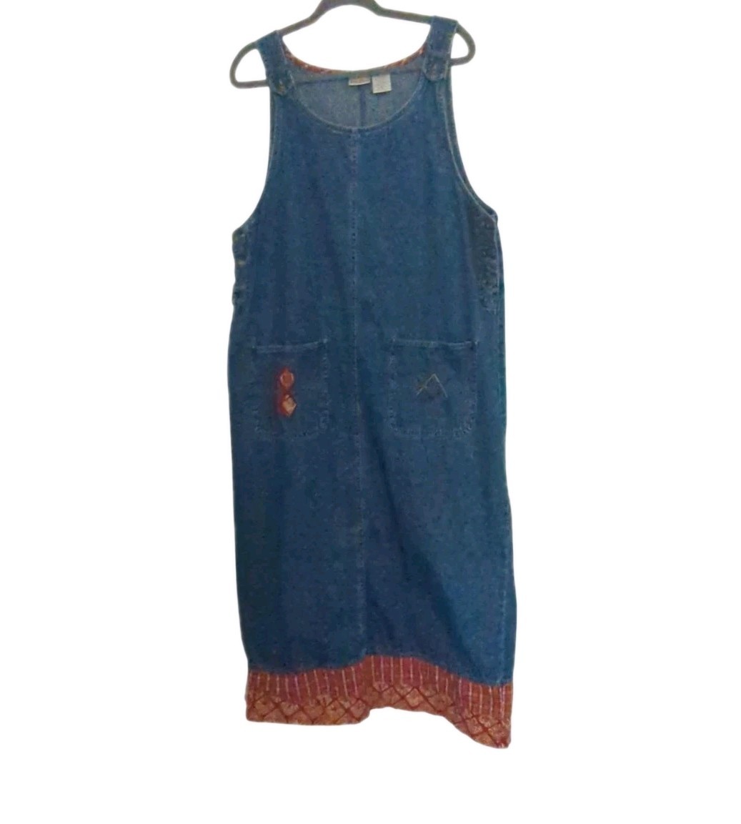 VTG 90s Bobbie Brooks Denim Jumper Dress L – Cottagecore School Teacher Chic