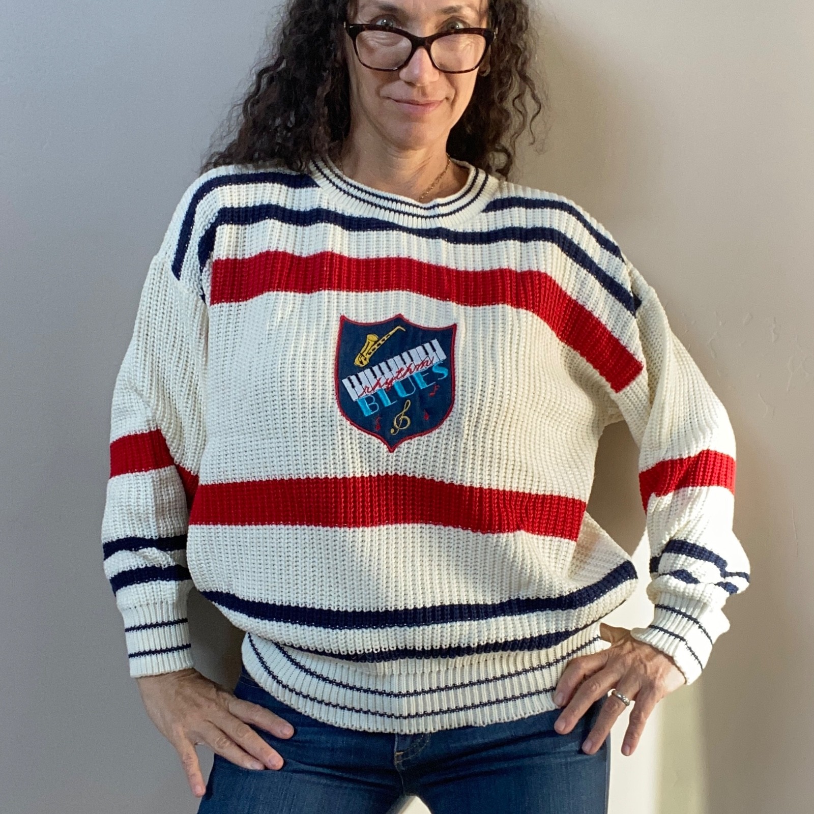 NWT Vintage 80s Rhythm & Blues by Catalina Womens Novelty Music Band Sweater XL