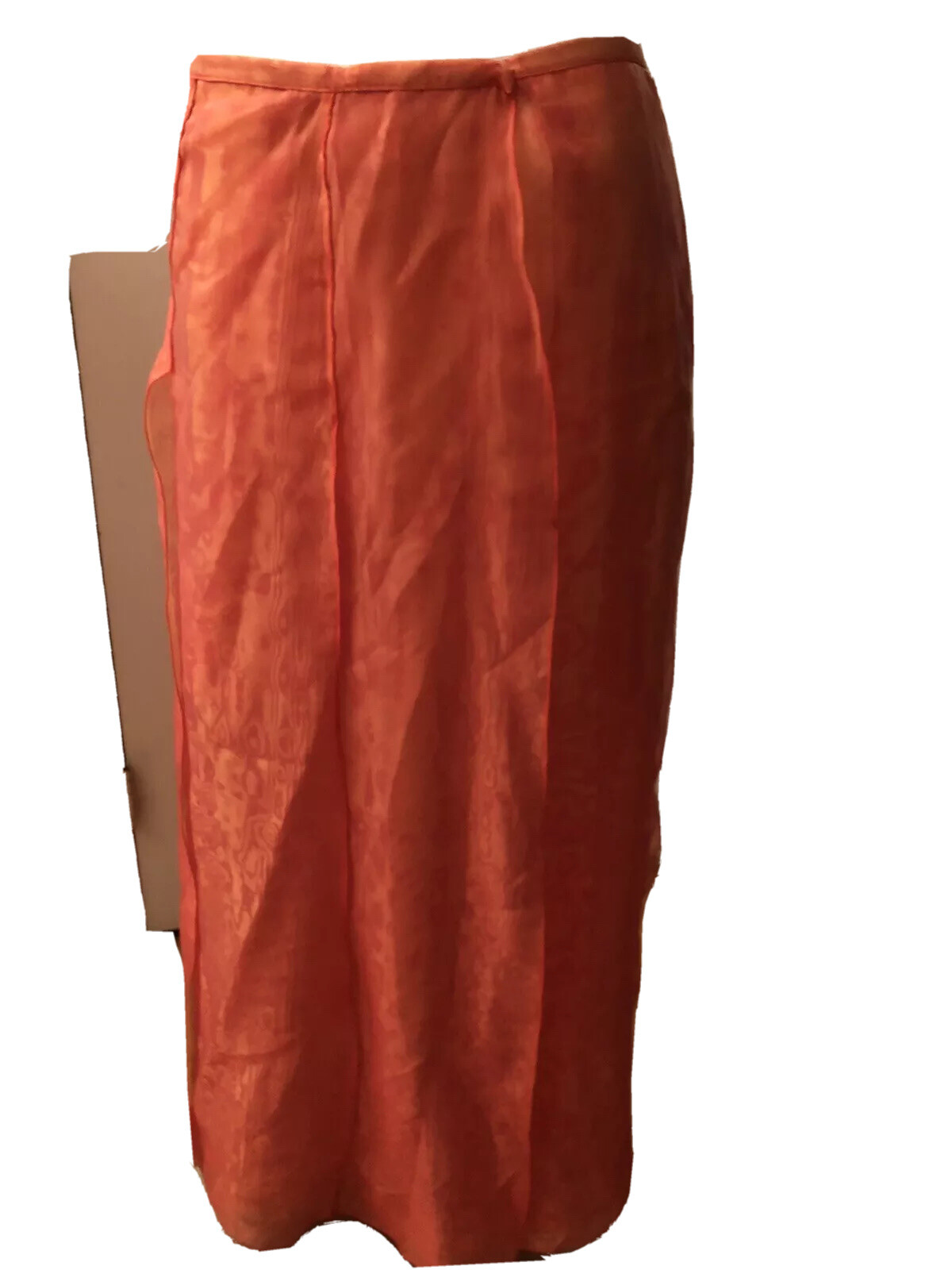 Long Maxi Flowing Skirt Orange Shiny Poly/Acetate Hand Made