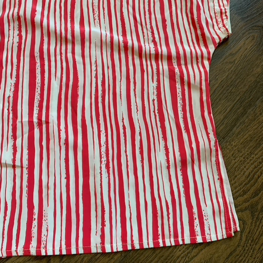 2 VTG 1960s 70s James Kenrob Red Pink White Blouse & Blue Purple Striped Blouse