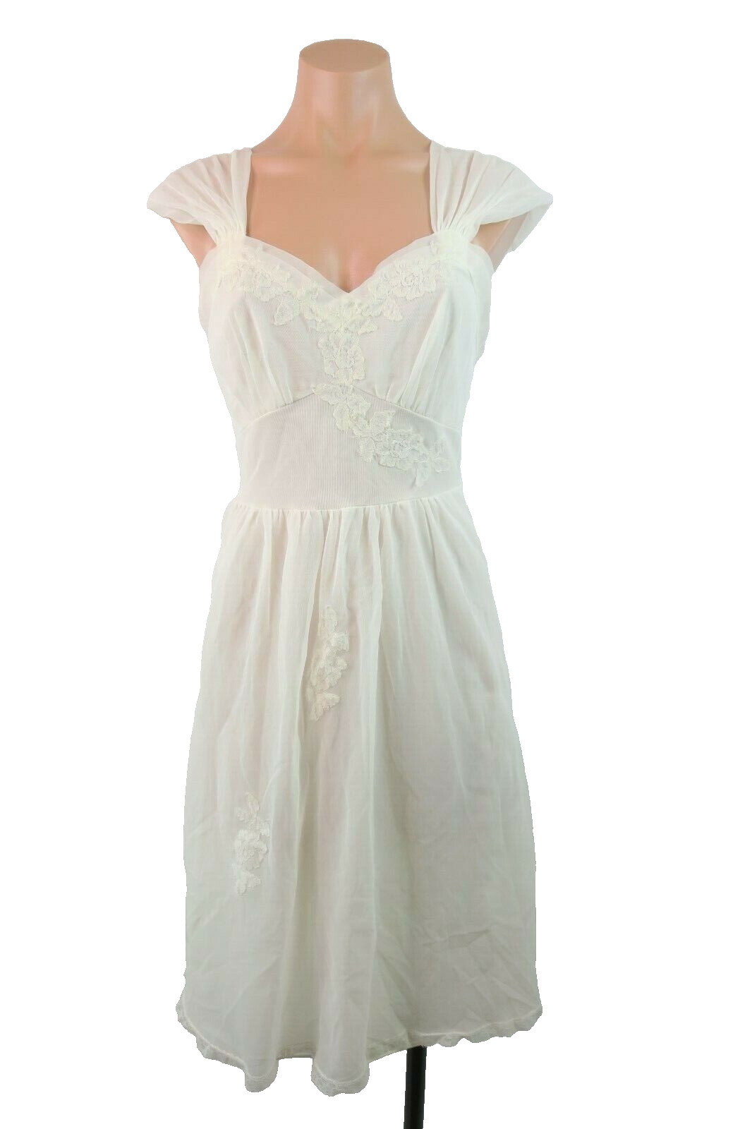 VTG 70s MISTEE Slip sz 4/34 Double Layer Chiffon Lace Empire Waist Bridal Gown