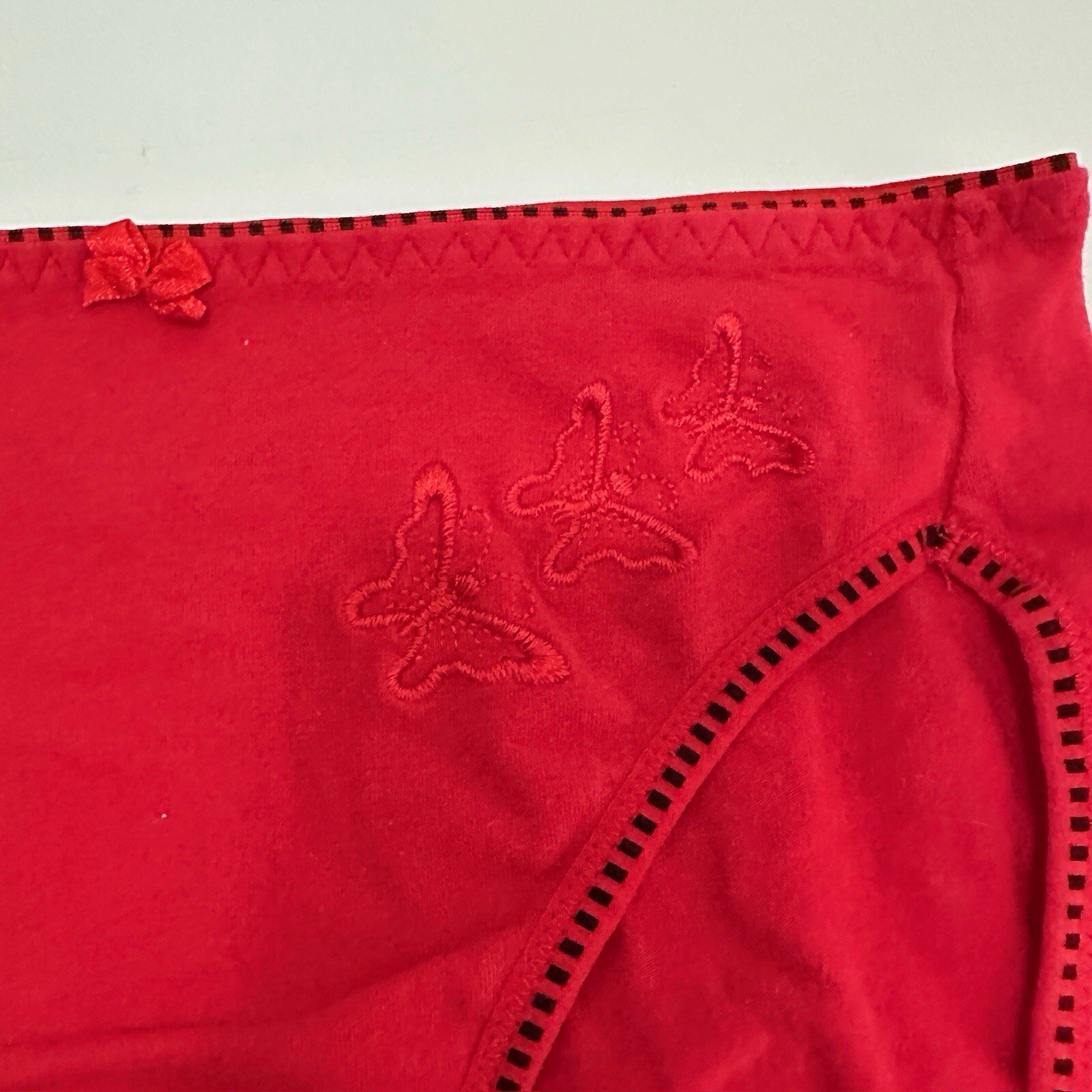 Grace Panty Red Black Embroidered Butterflies Size M Cotton Spandex