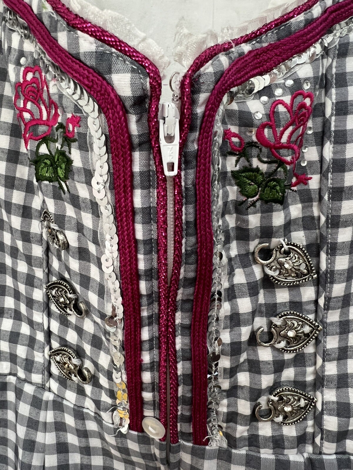 Hammerschmid midi dress size 8 gray, white,glitter silver and embroidered purple