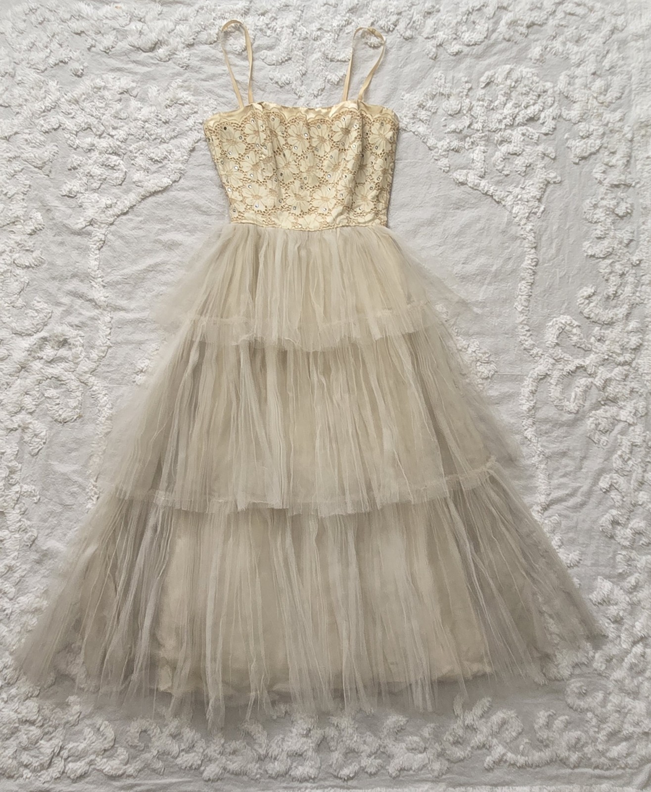 Vtg 50s Tulle & Sequin Party Dress By Dance Time, XS/2/Juniors, Formal, Bridal