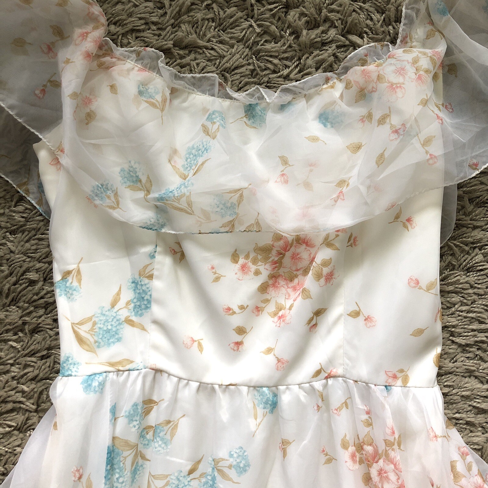 ILGWU Maxi Dress Ruffles Brunch Prom Gown Floral Easter Bridal Prairie Vintage