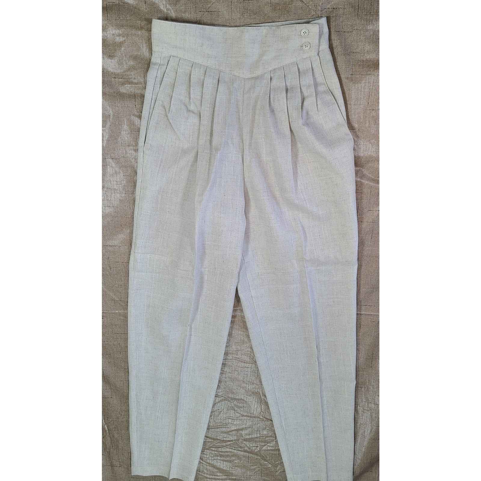 Vintage 80s Stringbean Women’s 5/6 24×28 Pleated Pants High Waist Beige Side