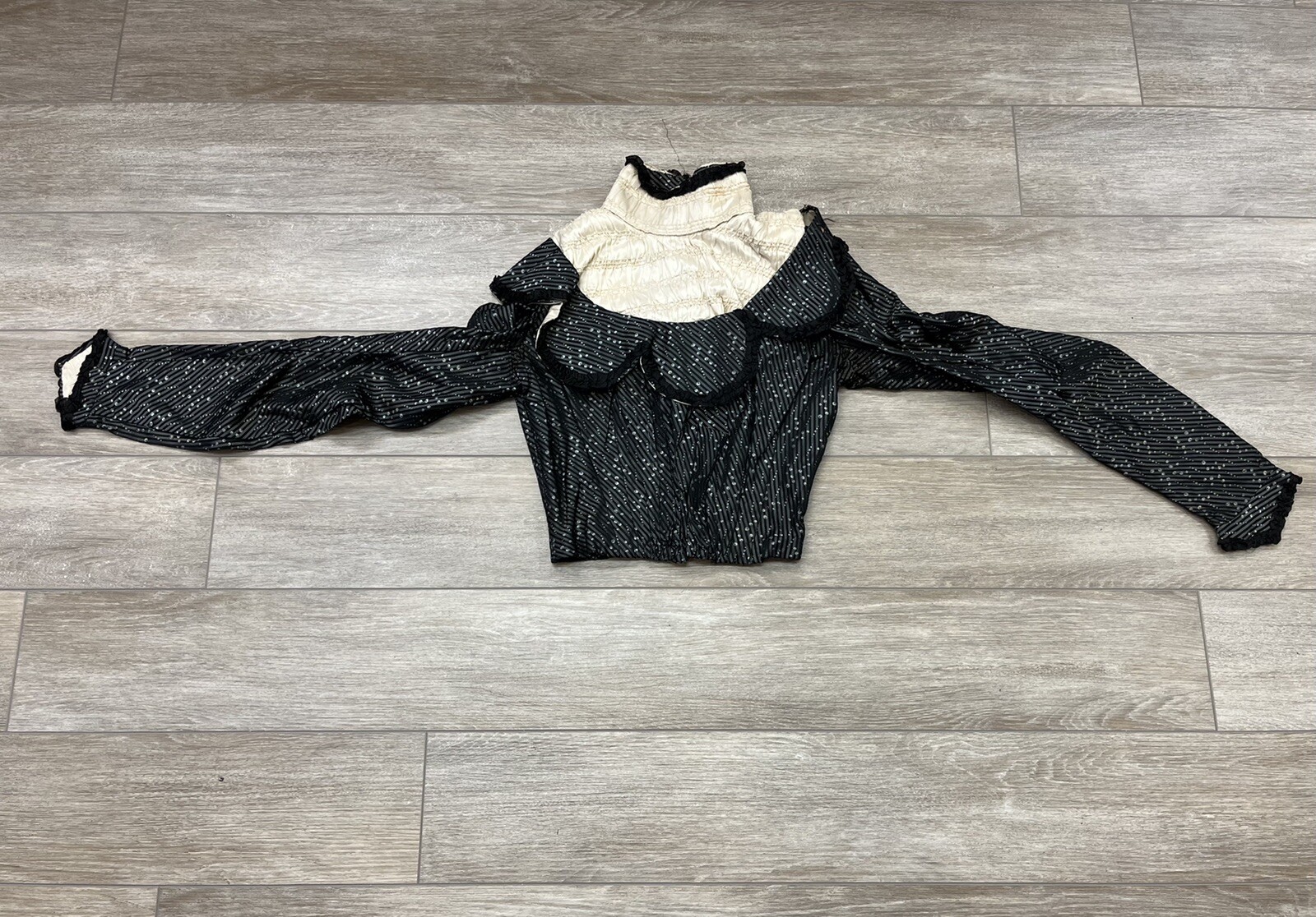 Antique Victorian Black Silk Jacquard Bodice Stripes and Bubble Pattern AS IS